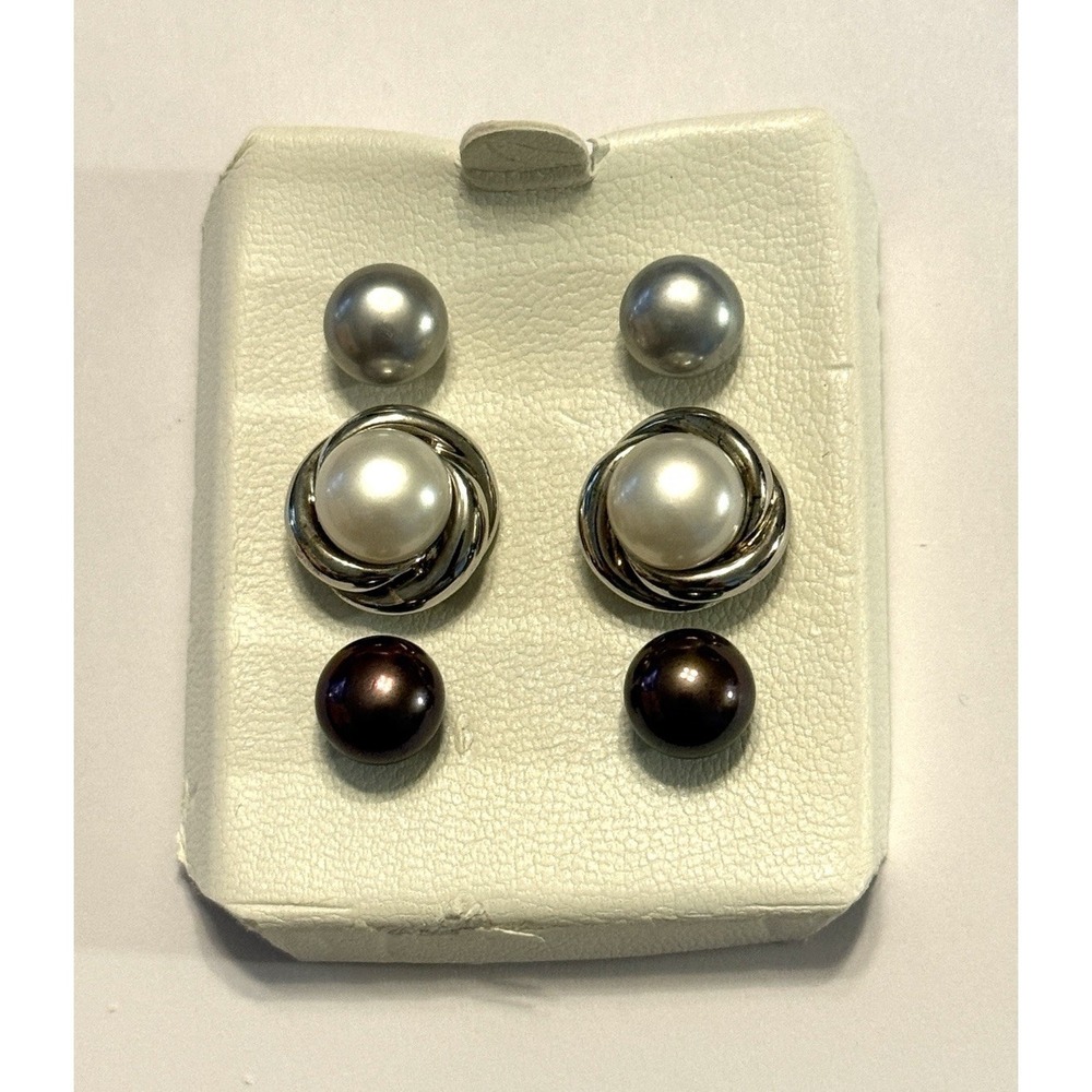 Lot Of 3 Earrings 925 Sterling‎ Silver pearl Knot Nesting Vintage jewelry Set